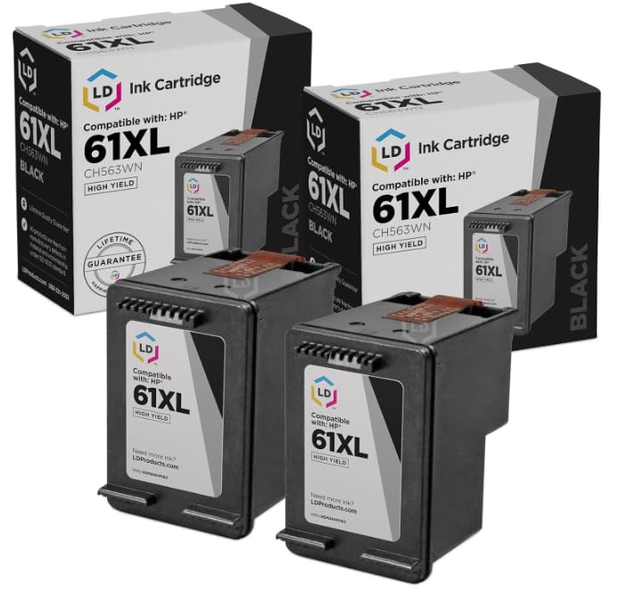LD Products Remanufactured 61XL CH563WN Replacements for HP 61 Black Ink Cartridge HP61XL High Yield Works with HP Envy 4500 4502 5530 Deskjet 2540 3510 OfficeJet 4630 (2-Pack) - Image 1